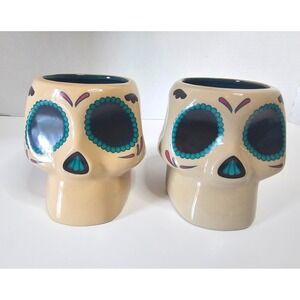 Cazadores Tequila Skull Mugs Set of 2‎ Day of the Dead Ceramic Drinkware